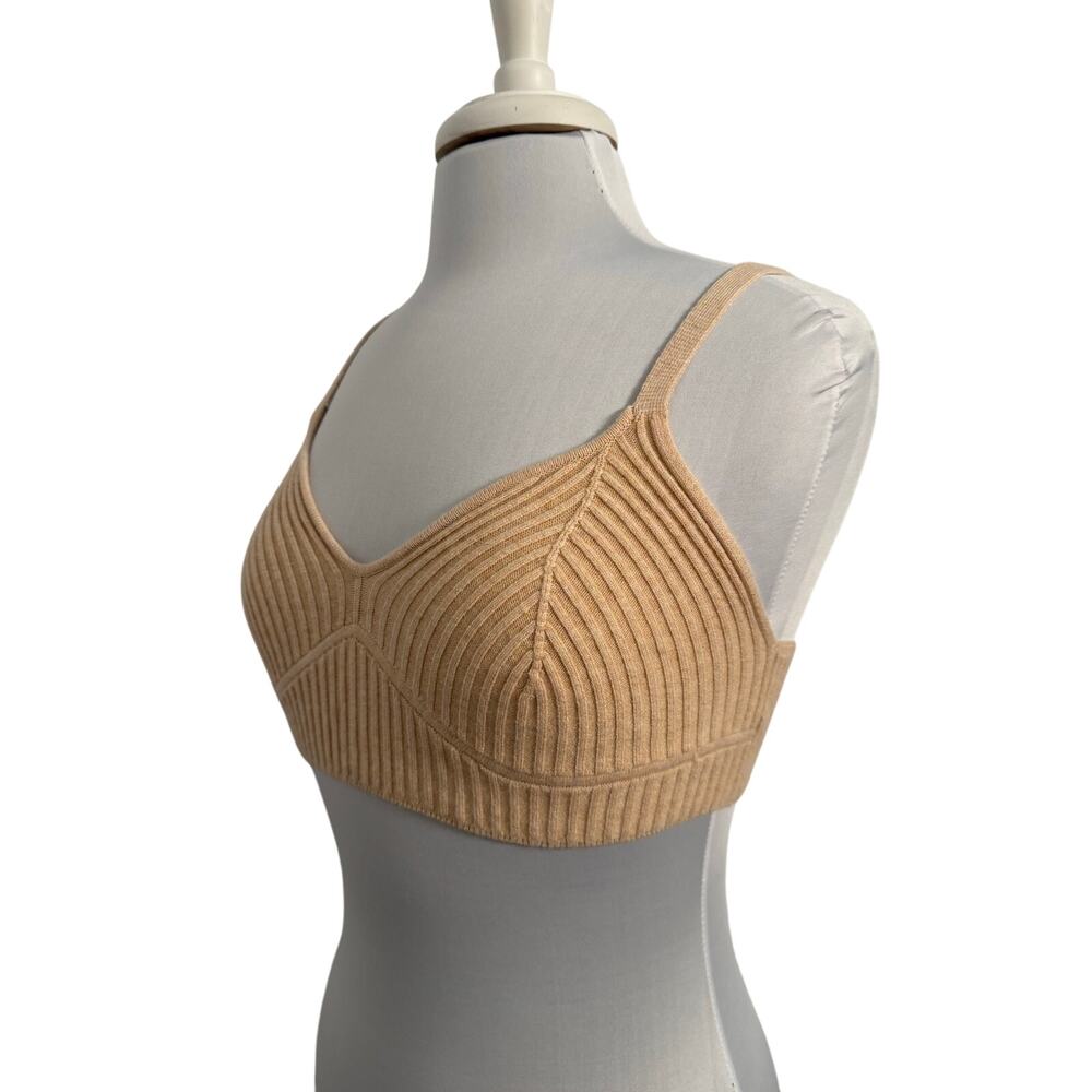 New Women's M Boho Festival Ribbed Knit Cropped Tank Top Oatmeal Sexy Y2K